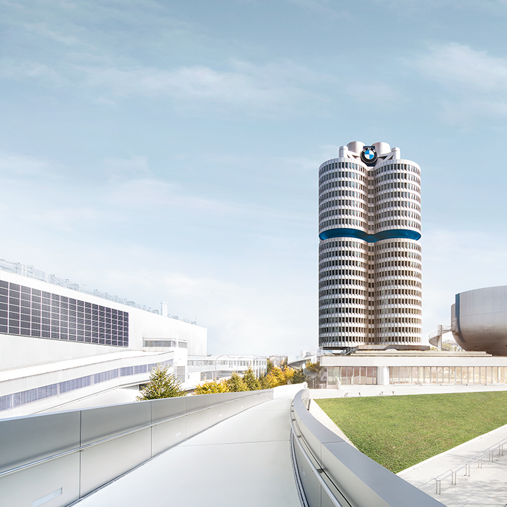 View of BMW four-cylinder building.