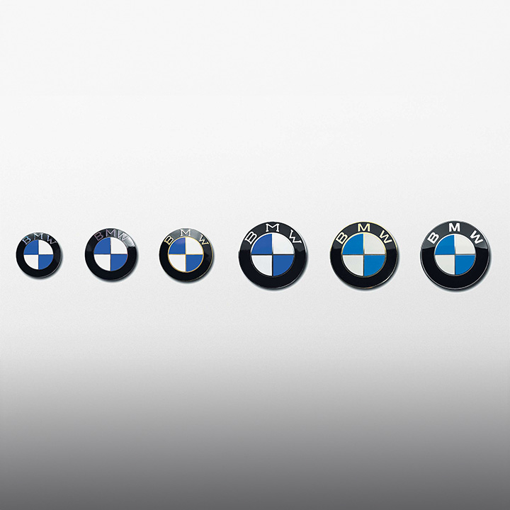 Development of the BMW Logo from oldest on the left, to newest on the right.