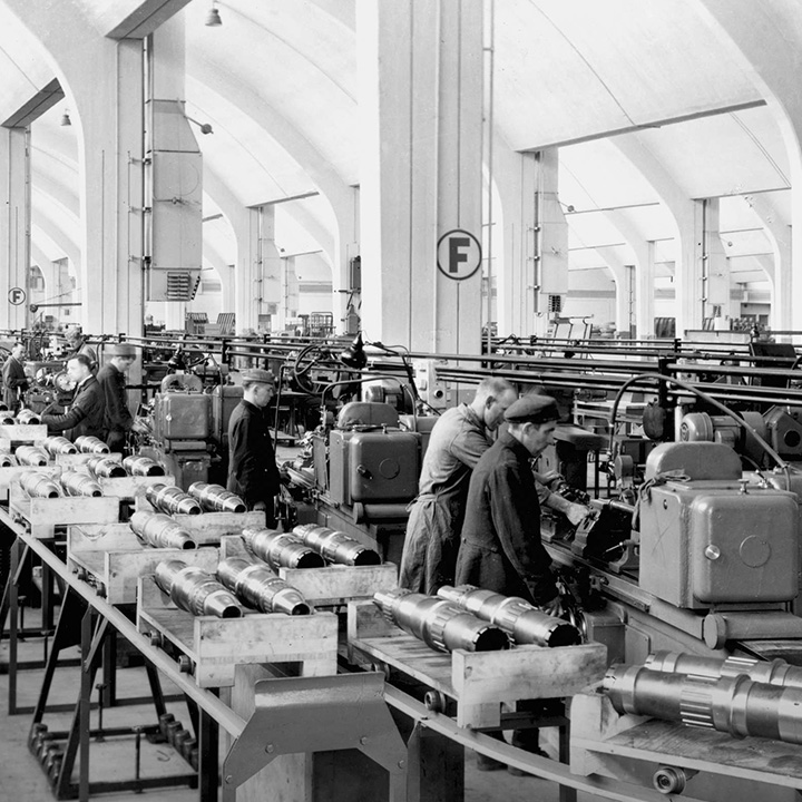 Historic BMW car part production.