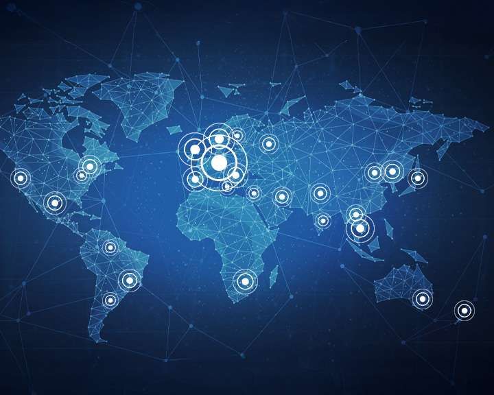 Iconographic representation of a world map with BMW Group locations.