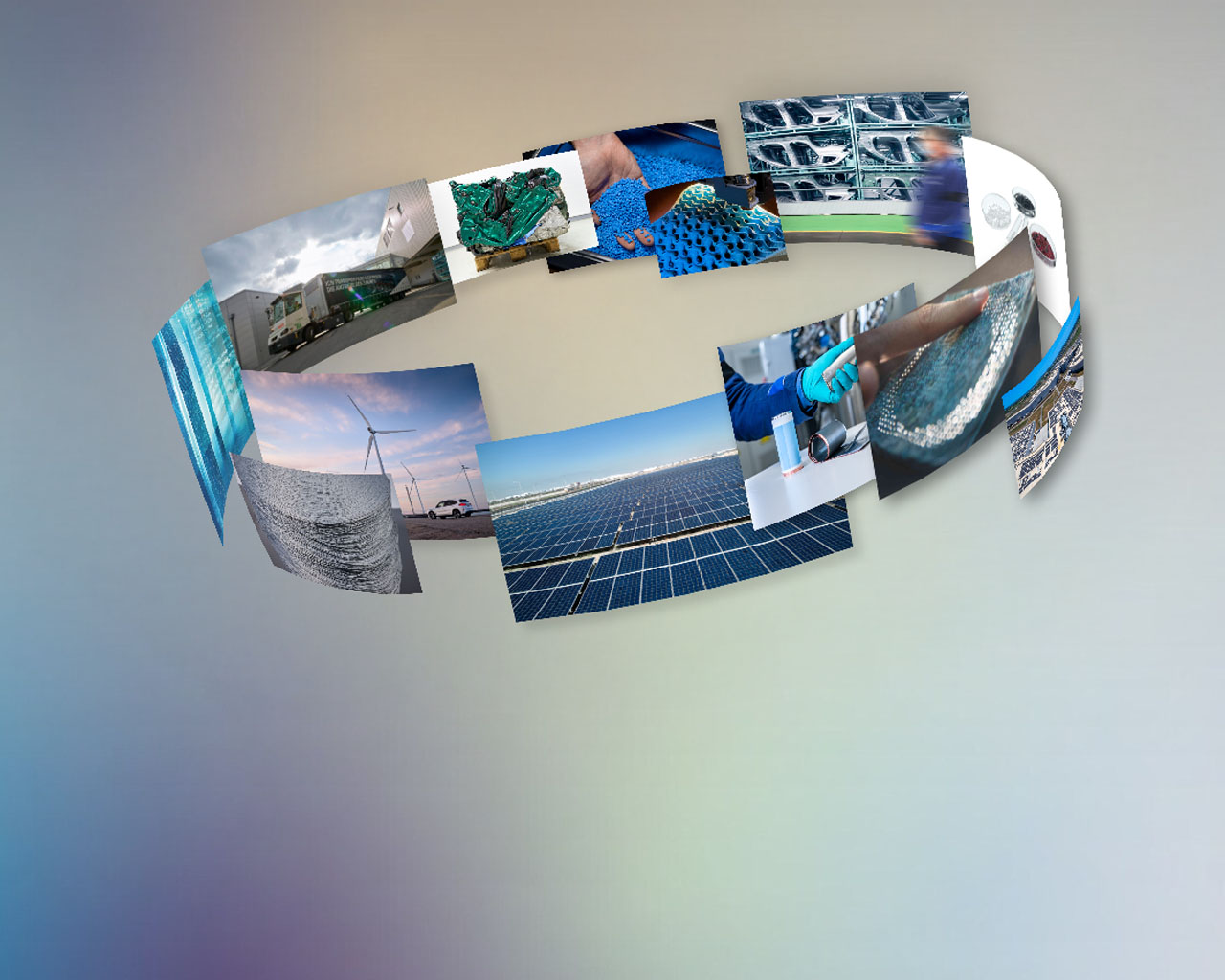 Circular collage with various images depicting a variety of themes and objects.