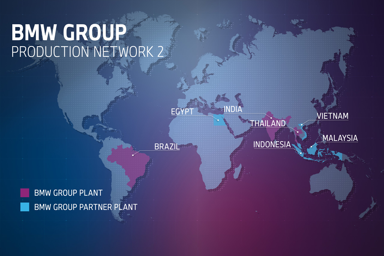 BMW Group has been operating Production Network 2 since 1957 for local production in markets with high import duties. PNW2 currently includes seven plants in Asia, North Africa, and South America.