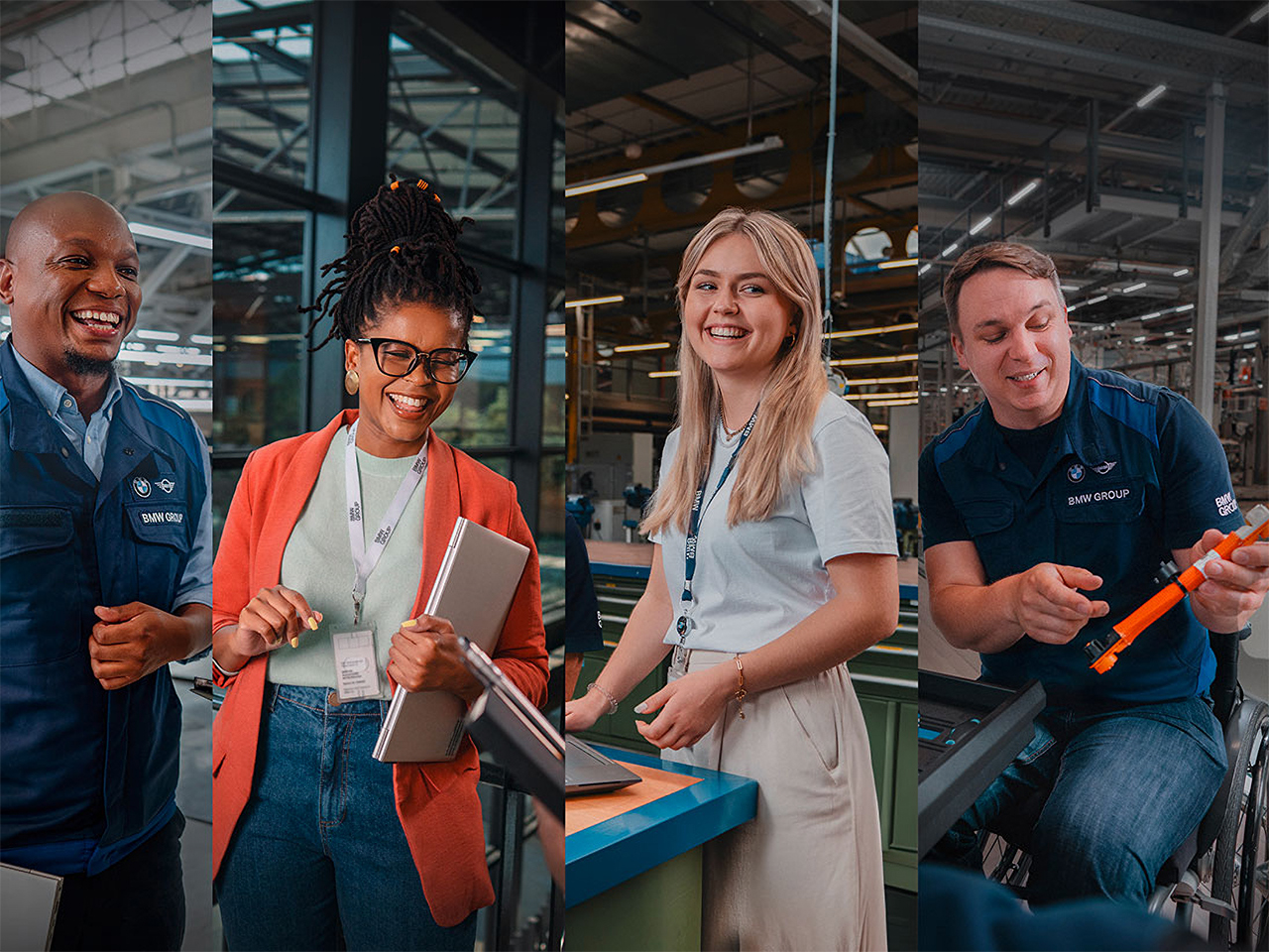 Collage von vier individuellen Mitarbeitern der BMW Group.
