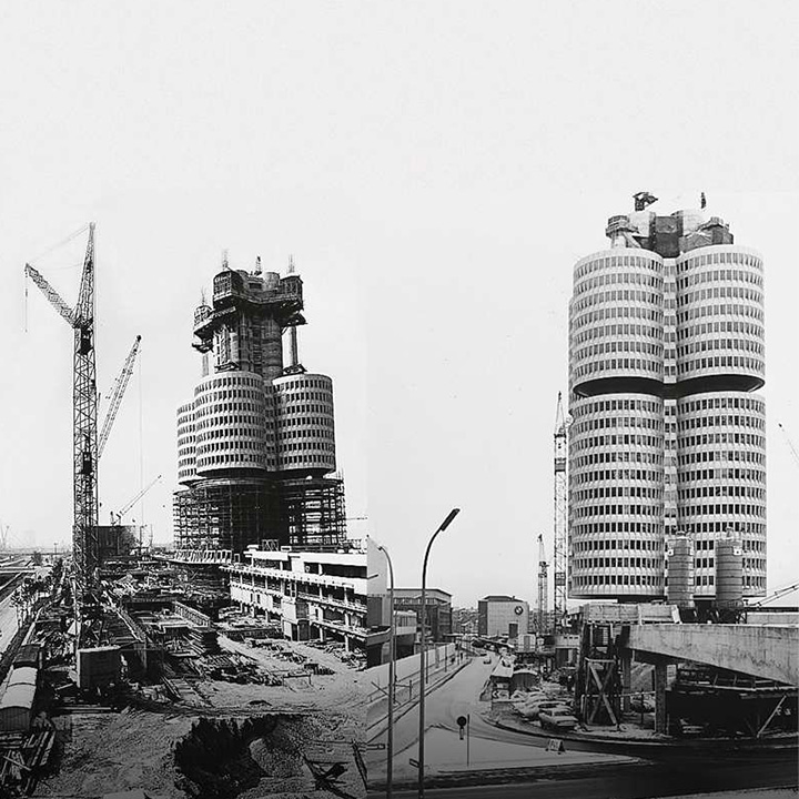 Bau des BMW Hochhauses und des BMW Museums.