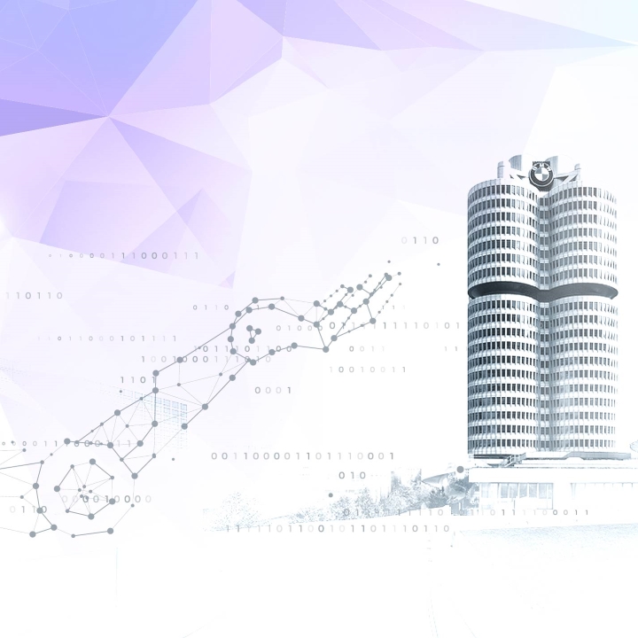 The BMW Group headquarters in front of a stylized background
